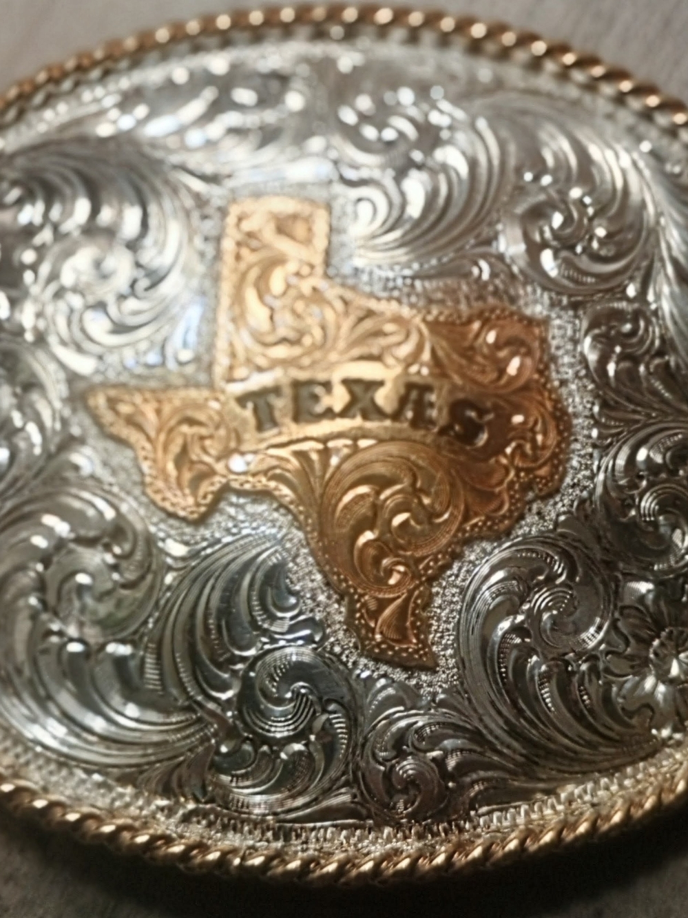 Texas Engraved Two-Tone Decorative Belt Buckle